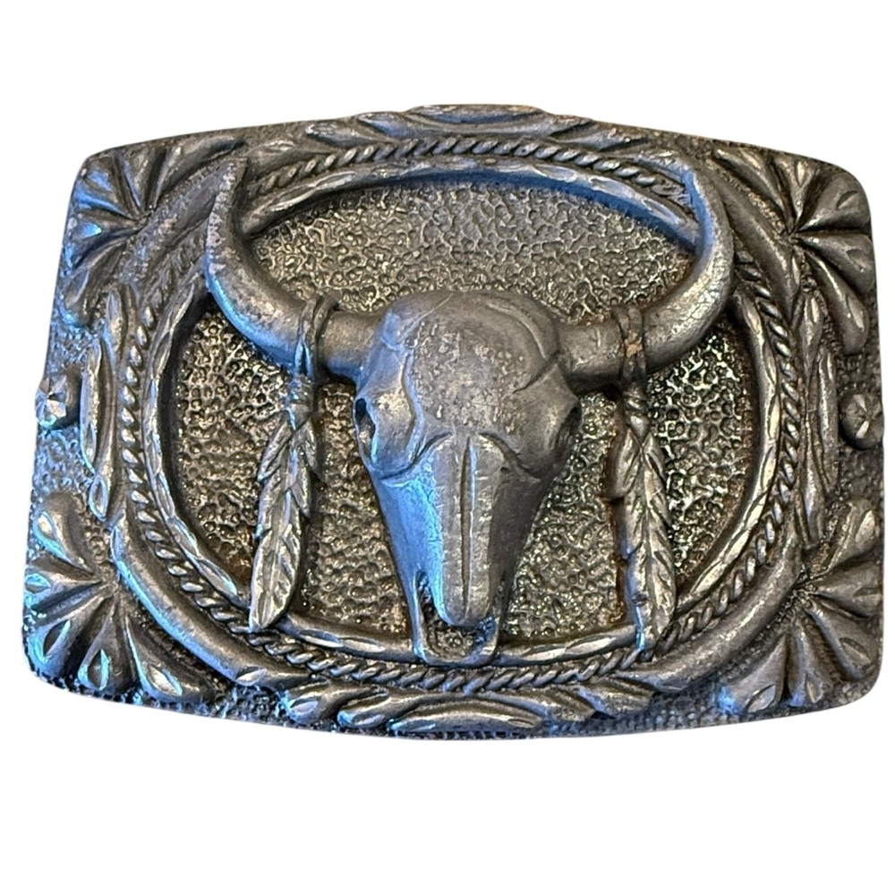 Vintage 1993 Pewter Western Bull Skull Belt Buckle Made in USA